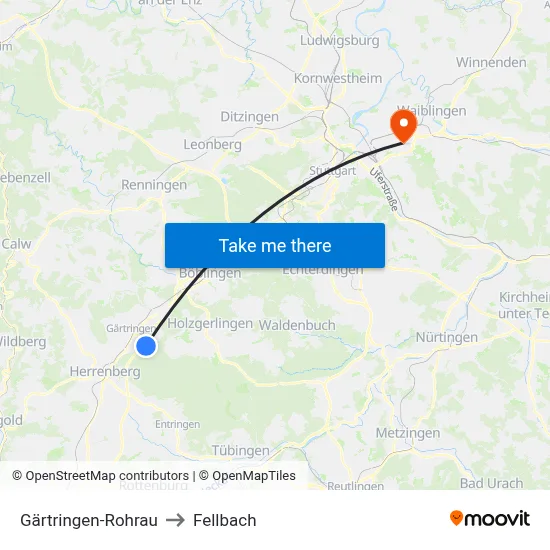 Gärtringen-Rohrau to Fellbach map