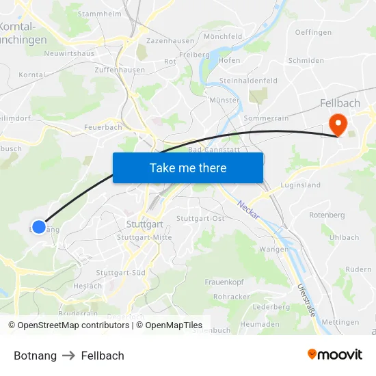 Botnang to Fellbach map