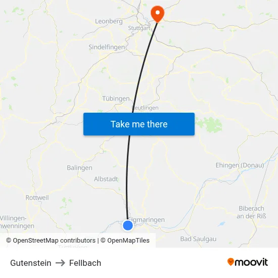 Gutenstein to Fellbach map