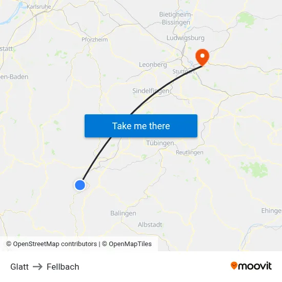 Glatt to Fellbach map
