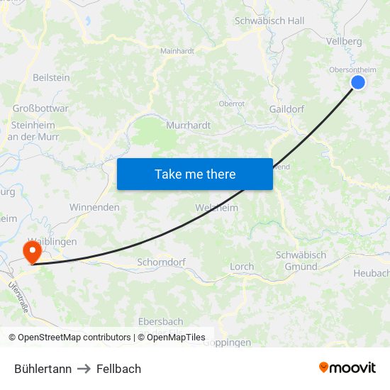 Bühlertann to Fellbach map