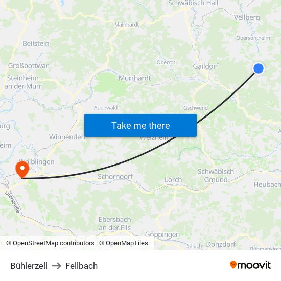 Bühlerzell to Fellbach map