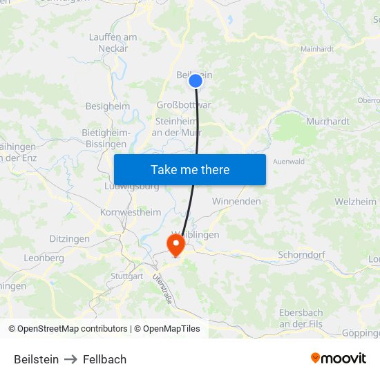 Beilstein to Fellbach map