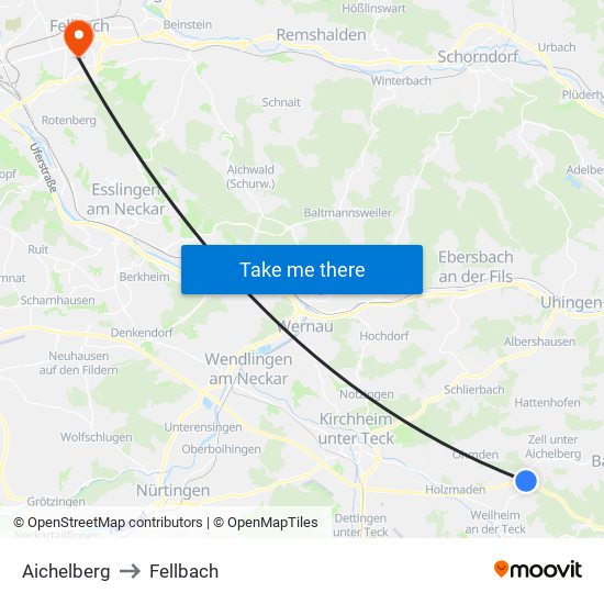 Aichelberg to Fellbach map