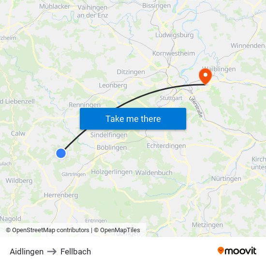 Aidlingen to Fellbach map