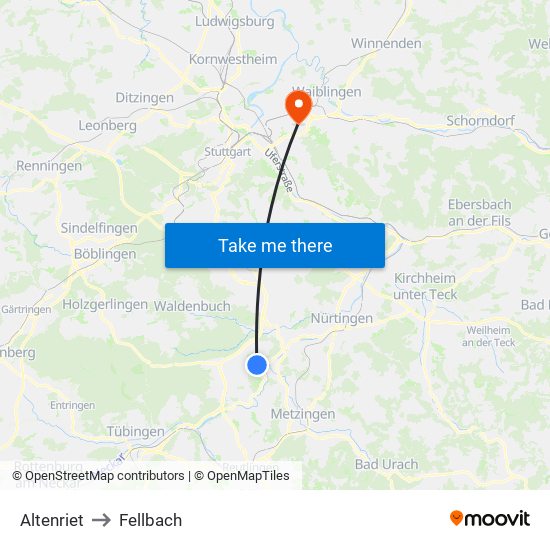 Altenriet to Fellbach map
