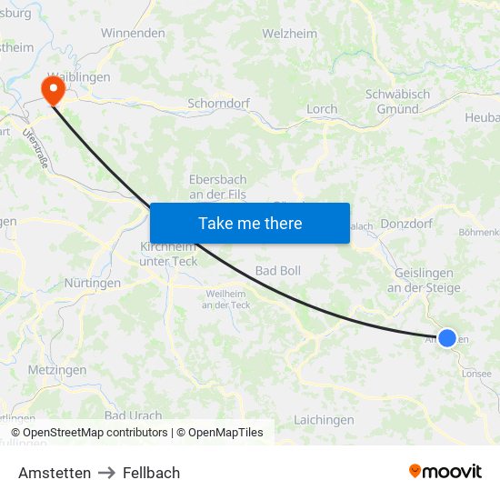 Amstetten to Fellbach map