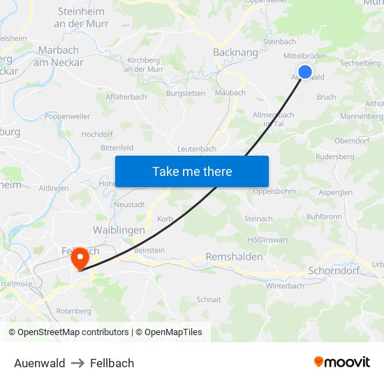 Auenwald to Fellbach map