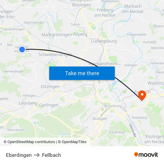 Eberdingen to Fellbach map
