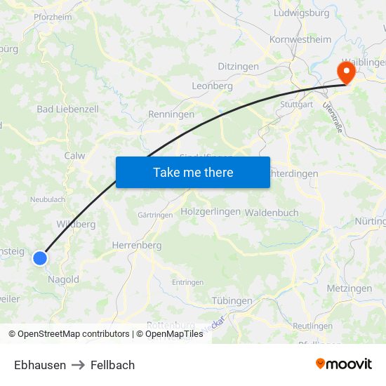 Ebhausen to Fellbach map