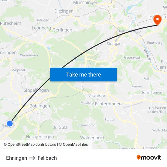 Ehningen to Fellbach map