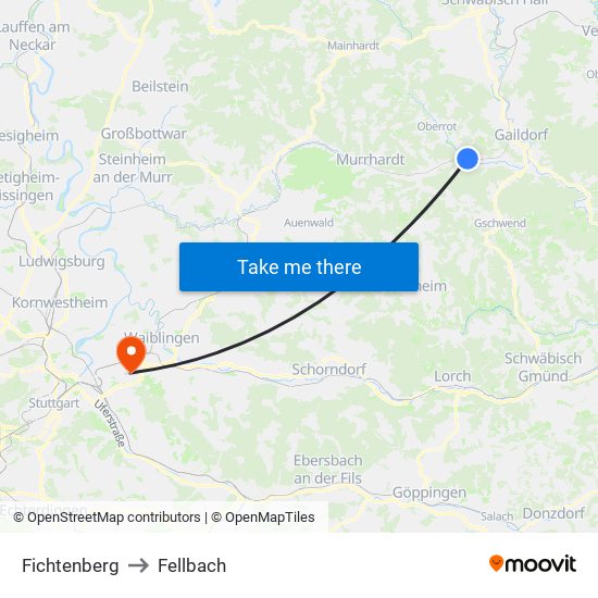 Fichtenberg to Fellbach map