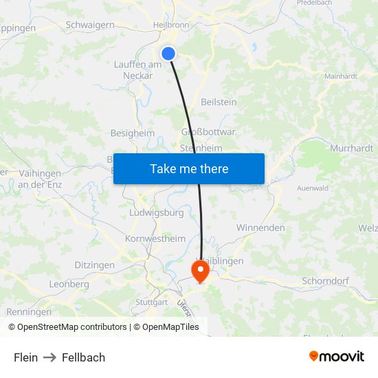 Flein to Fellbach map