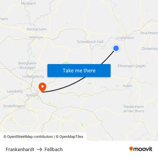 Frankenhardt to Fellbach map