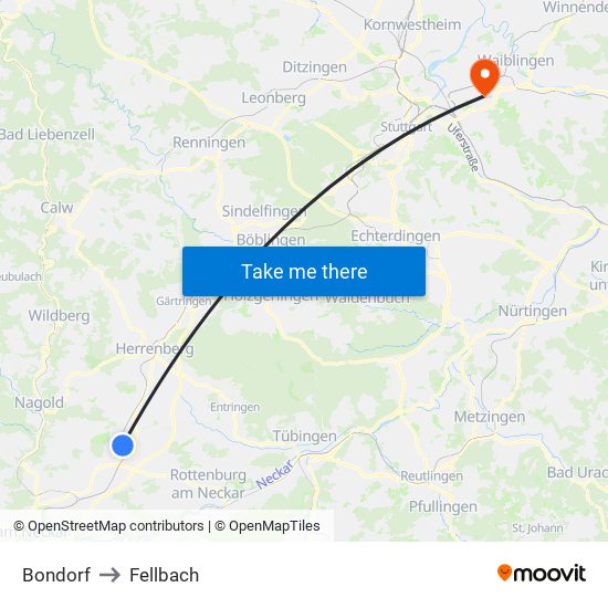 Bondorf to Fellbach map