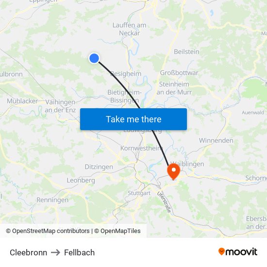 Cleebronn to Fellbach map