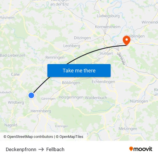 Deckenpfronn to Fellbach map