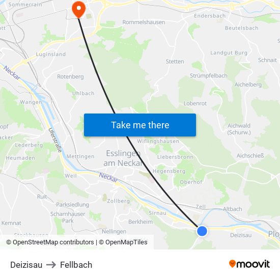 Deizisau to Fellbach map