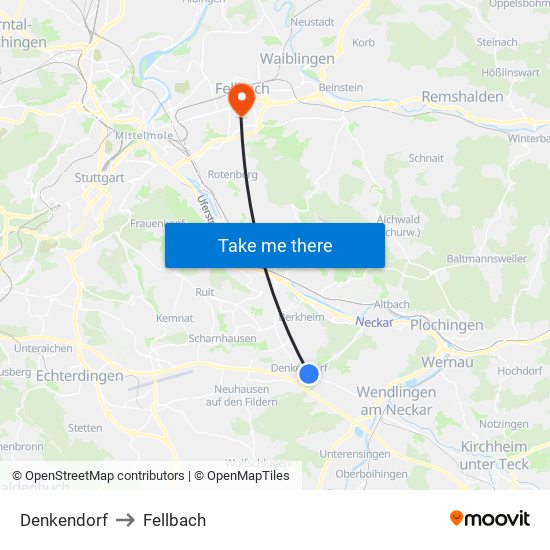 Denkendorf to Fellbach map