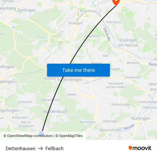 Dettenhausen to Fellbach map
