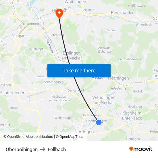 Oberboihingen to Fellbach map