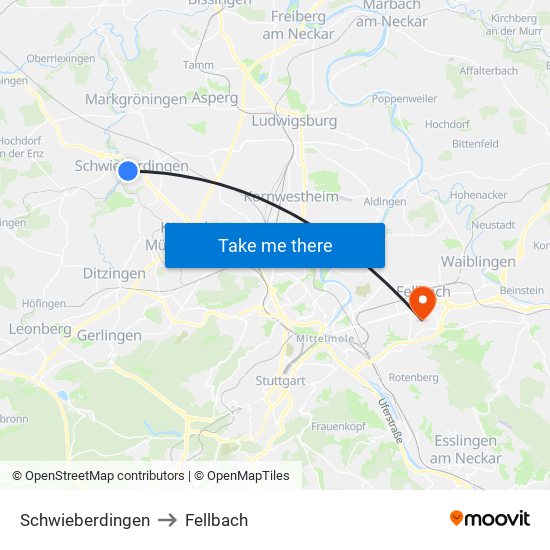 Schwieberdingen to Fellbach map