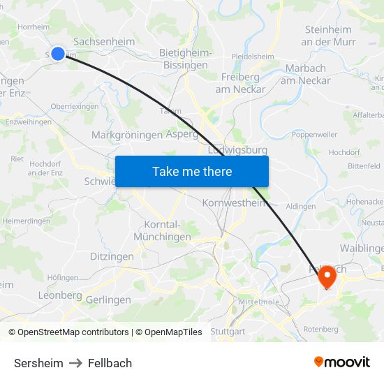 Sersheim to Fellbach map