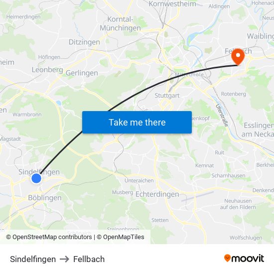 Sindelfingen to Fellbach map