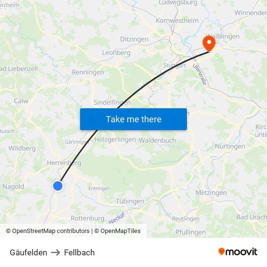 Gäufelden to Fellbach map