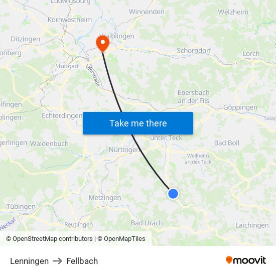 Lenningen to Fellbach map