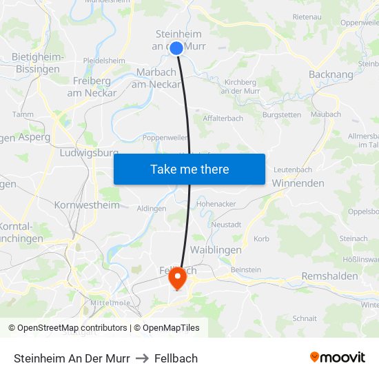 Steinheim An Der Murr to Fellbach map