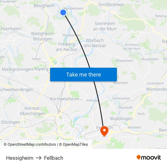 Hessigheim to Fellbach map