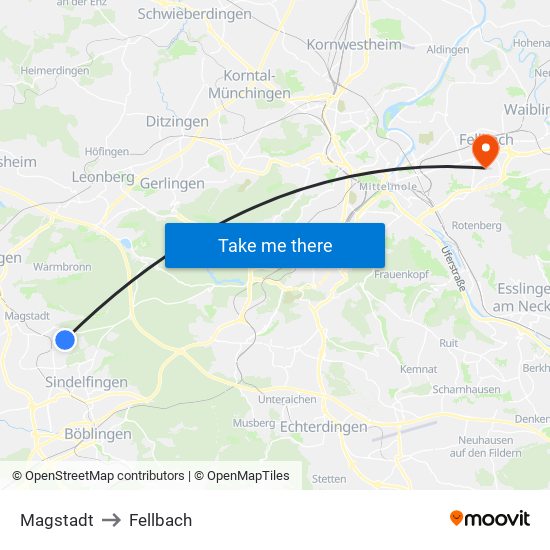 Magstadt to Fellbach map