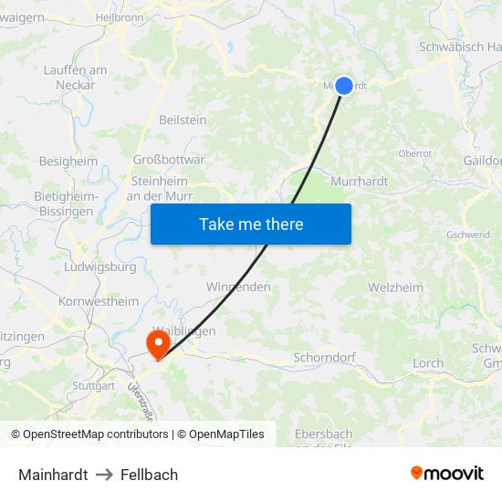 Mainhardt to Fellbach map