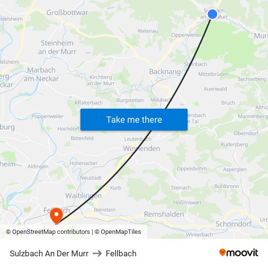 Sulzbach An Der Murr to Fellbach map