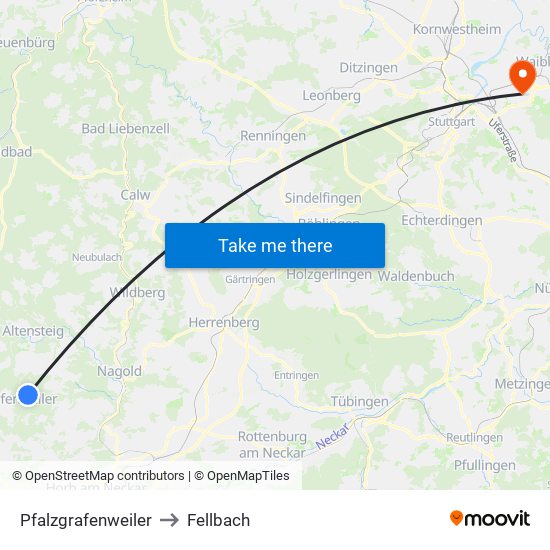 Pfalzgrafenweiler to Fellbach map