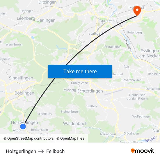 Holzgerlingen to Fellbach map