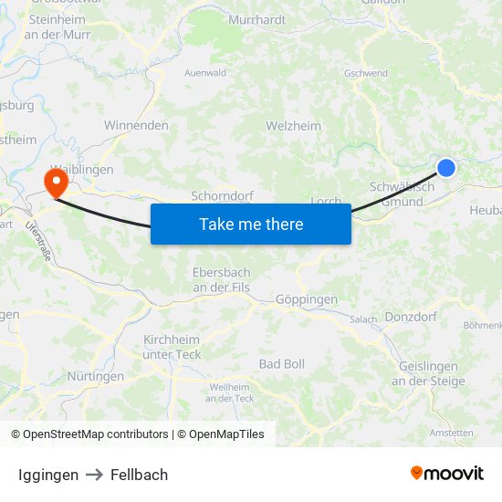 Iggingen to Fellbach map