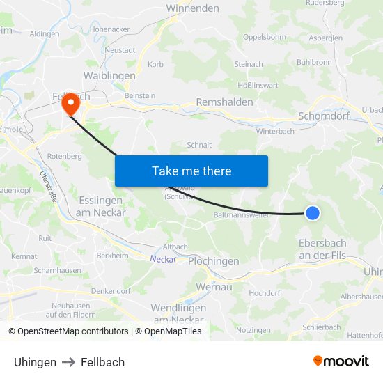 Uhingen to Fellbach map