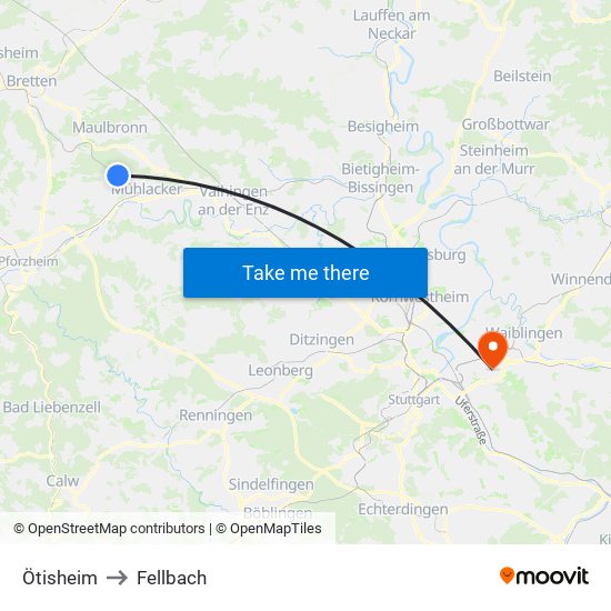 Ötisheim to Fellbach map