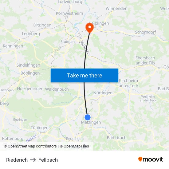 Riederich to Fellbach map