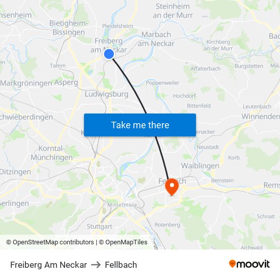 Freiberg Am Neckar to Fellbach map