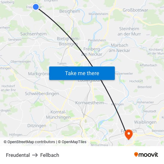 Freudental to Fellbach map