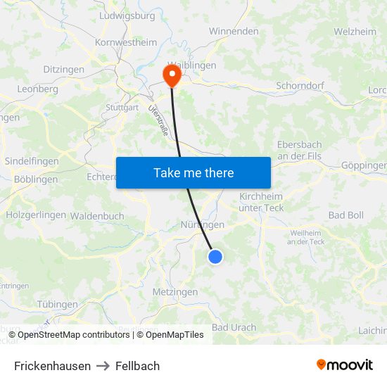 Frickenhausen to Fellbach map