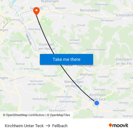 Kirchheim Unter Teck to Fellbach map