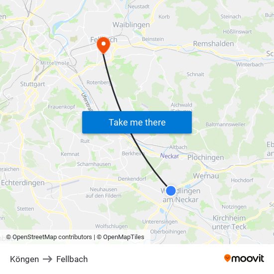 Köngen to Fellbach map