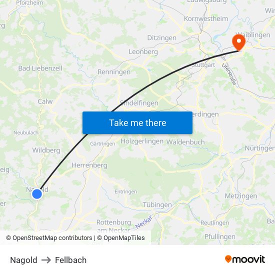 Nagold to Fellbach map