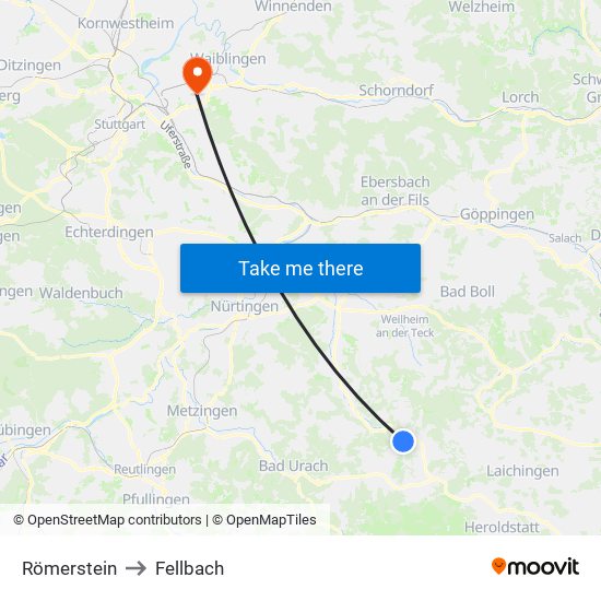 Römerstein to Fellbach map
