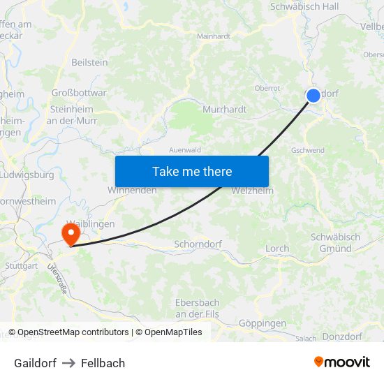 Gaildorf to Fellbach map