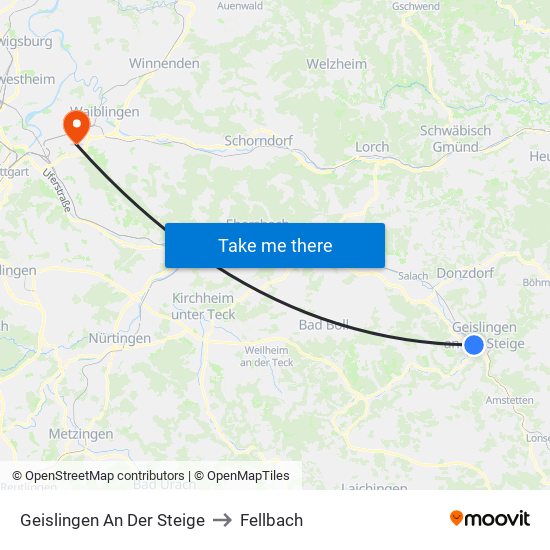 Geislingen An Der Steige to Fellbach map